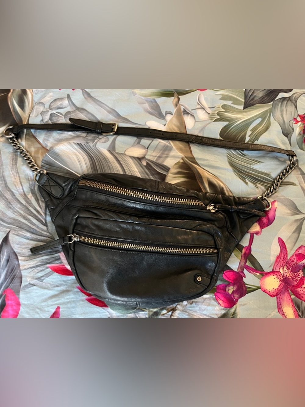 Free People Black Leather Crossbody Belt Bag